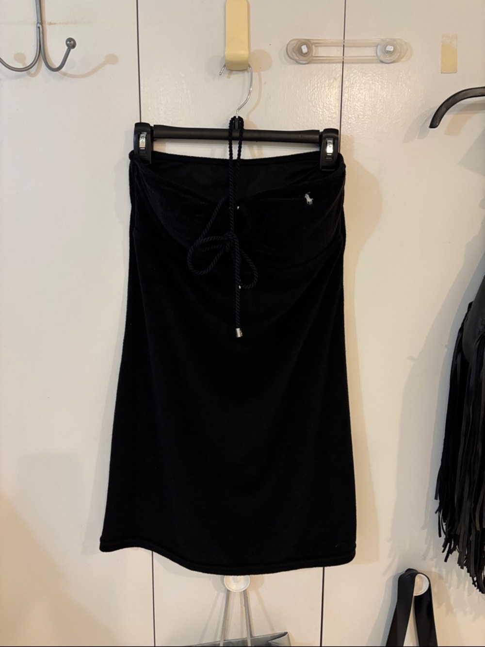 VTG Ralph Lauren Black Terry Halter Dress L Cover Up tennis Beach Club Preppy